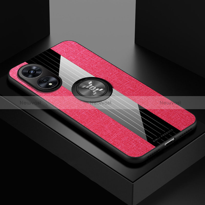 Ultra-thin Silicone Gel Soft Case Cover with Magnetic Finger Ring Stand X01L for Oppo A1 Pro 5G Red