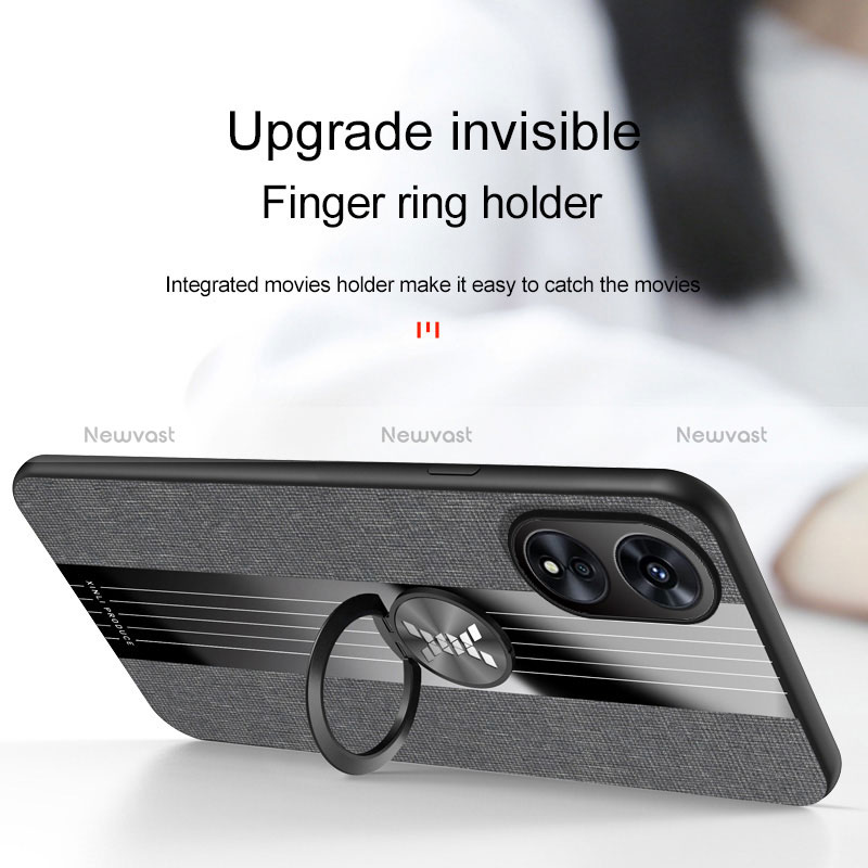 Ultra-thin Silicone Gel Soft Case Cover with Magnetic Finger Ring Stand X01L for Oppo A1x 5G