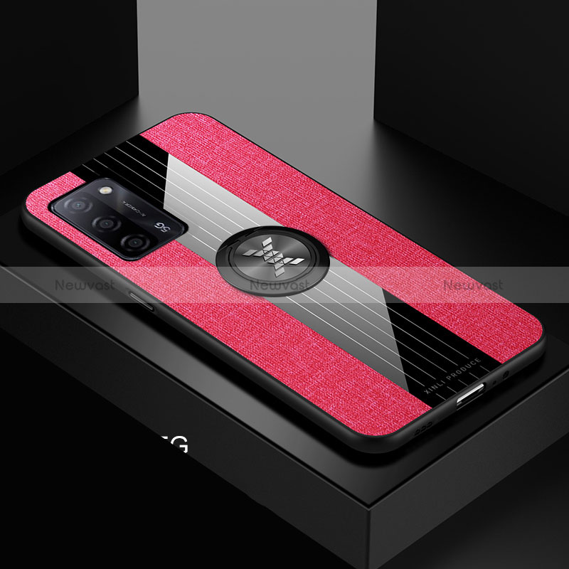 Ultra-thin Silicone Gel Soft Case Cover with Magnetic Finger Ring Stand X01L for Oppo A53s 5G Red
