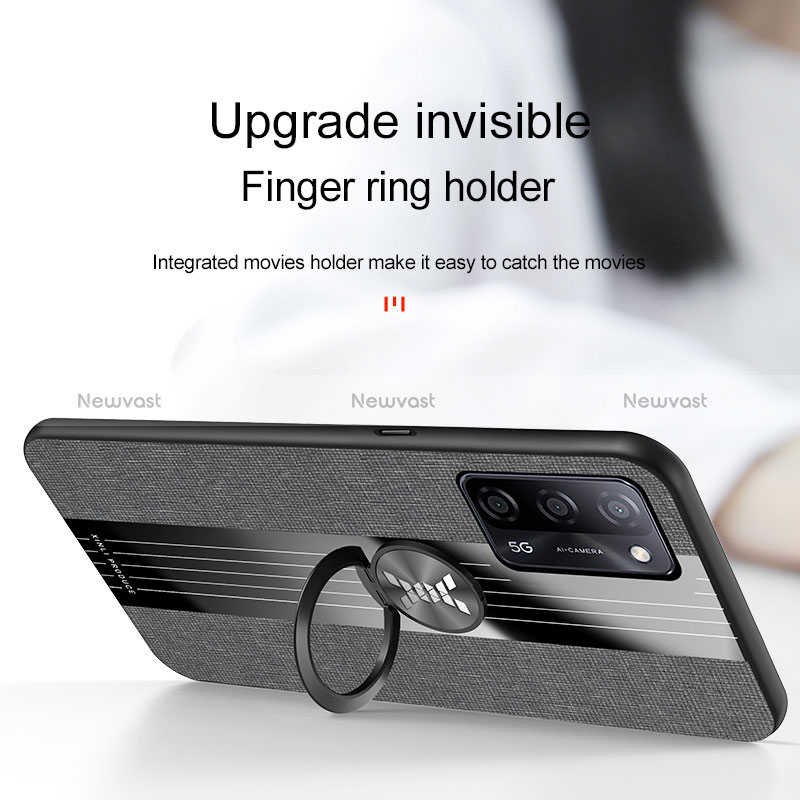 Ultra-thin Silicone Gel Soft Case Cover with Magnetic Finger Ring Stand X01L for Oppo A56 5G