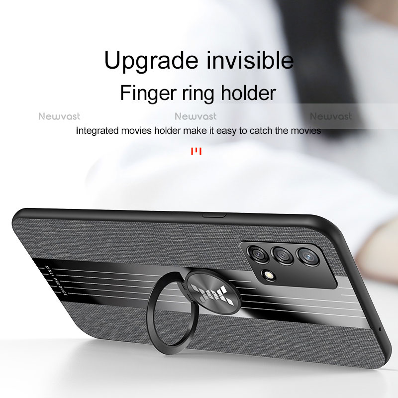 Ultra-thin Silicone Gel Soft Case Cover with Magnetic Finger Ring Stand X01L for Oppo A74 4G