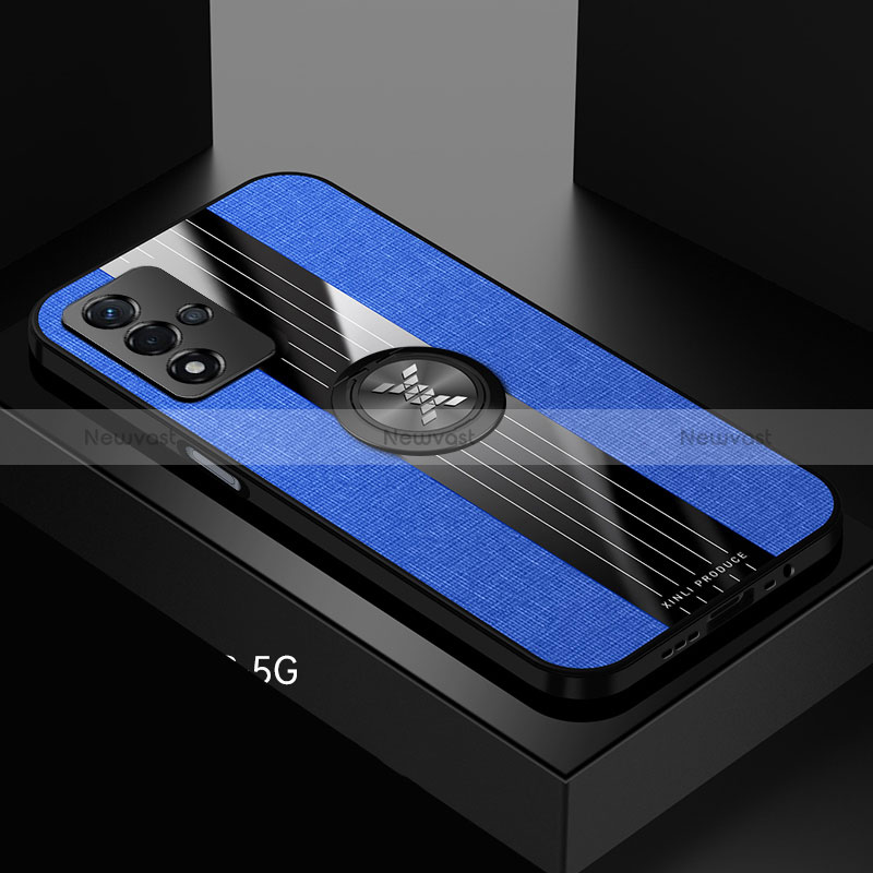 Ultra-thin Silicone Gel Soft Case Cover with Magnetic Finger Ring Stand X01L for Oppo A93s 5G Blue