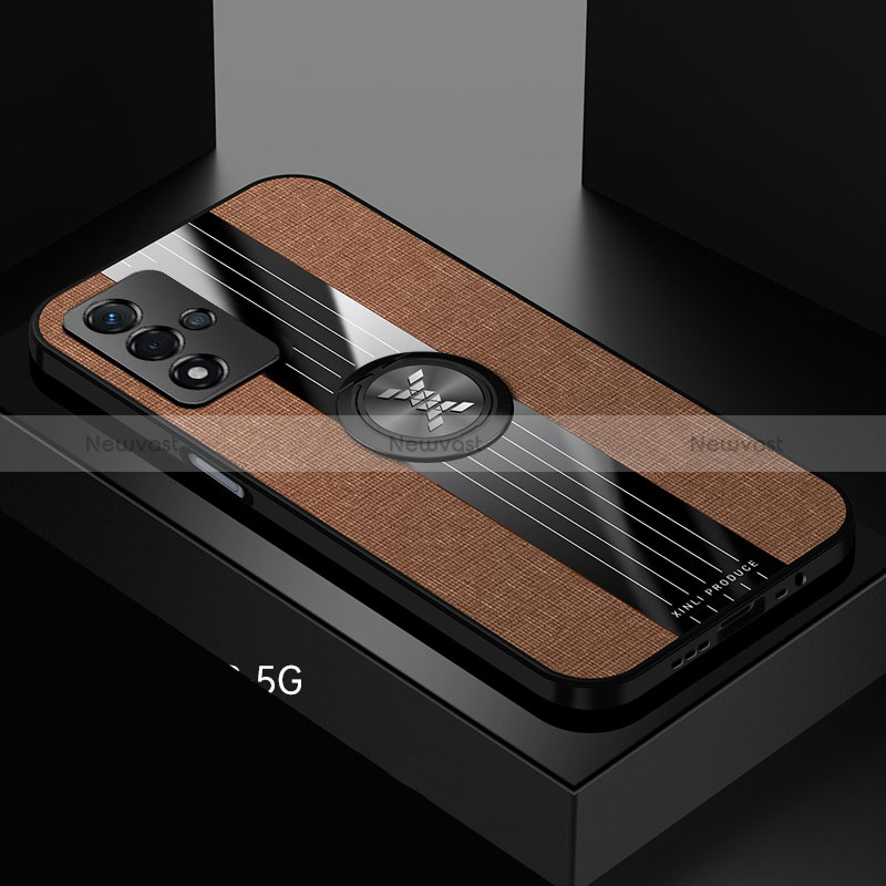 Ultra-thin Silicone Gel Soft Case Cover with Magnetic Finger Ring Stand X01L for Oppo A93s 5G Brown