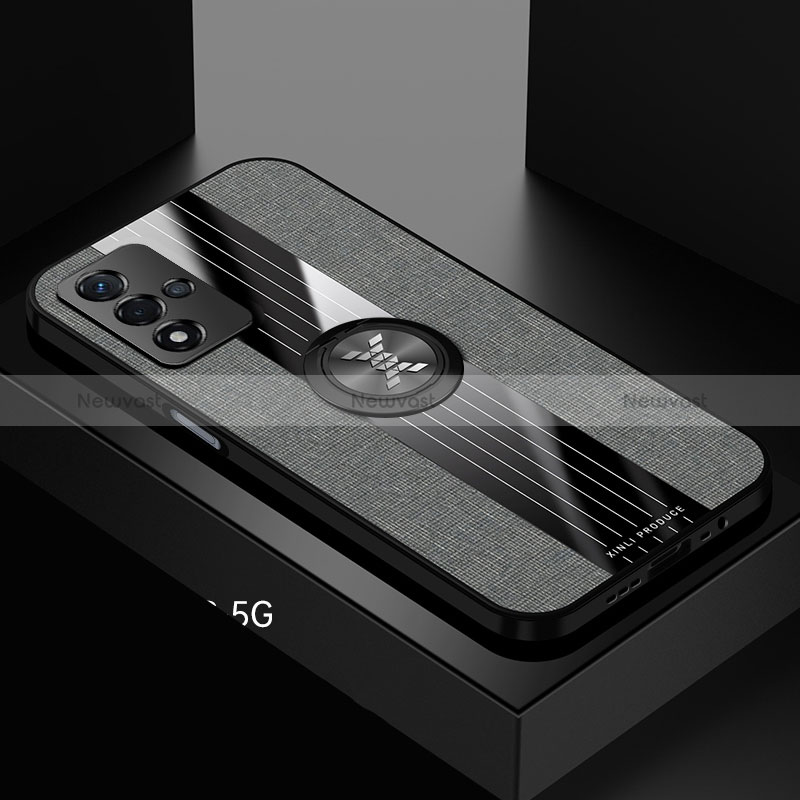 Ultra-thin Silicone Gel Soft Case Cover with Magnetic Finger Ring Stand X01L for Oppo A93s 5G Gray