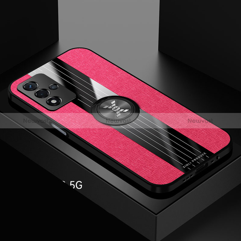 Ultra-thin Silicone Gel Soft Case Cover with Magnetic Finger Ring Stand X01L for Oppo A93s 5G Red