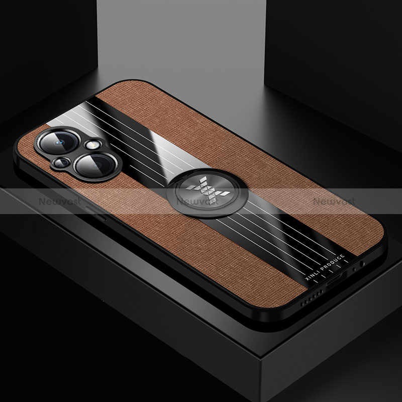 Ultra-thin Silicone Gel Soft Case Cover with Magnetic Finger Ring Stand X01L for Oppo A96 5G Brown