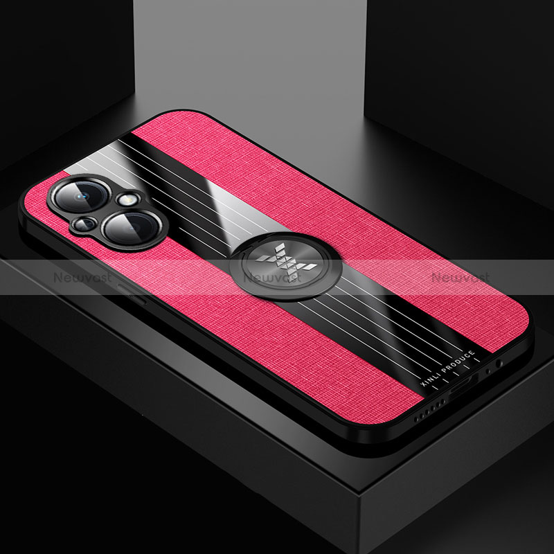 Ultra-thin Silicone Gel Soft Case Cover with Magnetic Finger Ring Stand X01L for Oppo A96 5G Red