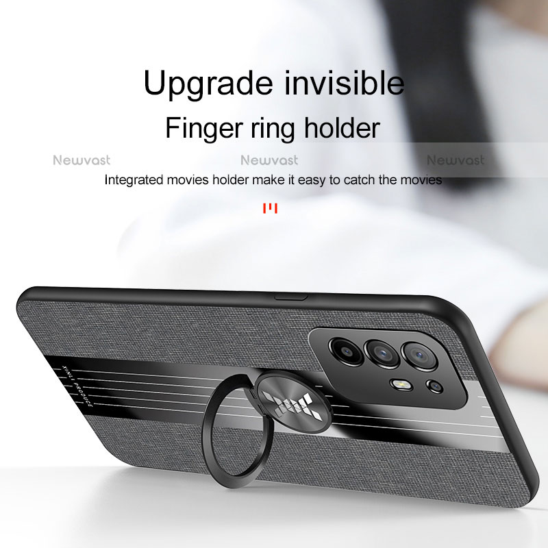 Ultra-thin Silicone Gel Soft Case Cover with Magnetic Finger Ring Stand X01L for Oppo F19 Pro+ Plus 5G