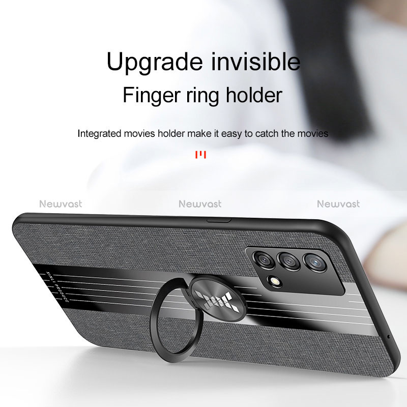 Ultra-thin Silicone Gel Soft Case Cover with Magnetic Finger Ring Stand X01L for Oppo F19s