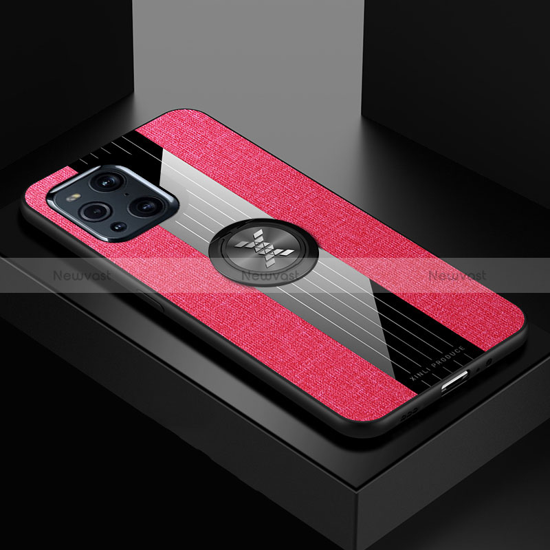 Ultra-thin Silicone Gel Soft Case Cover with Magnetic Finger Ring Stand X01L for Oppo Find X3 5G Red