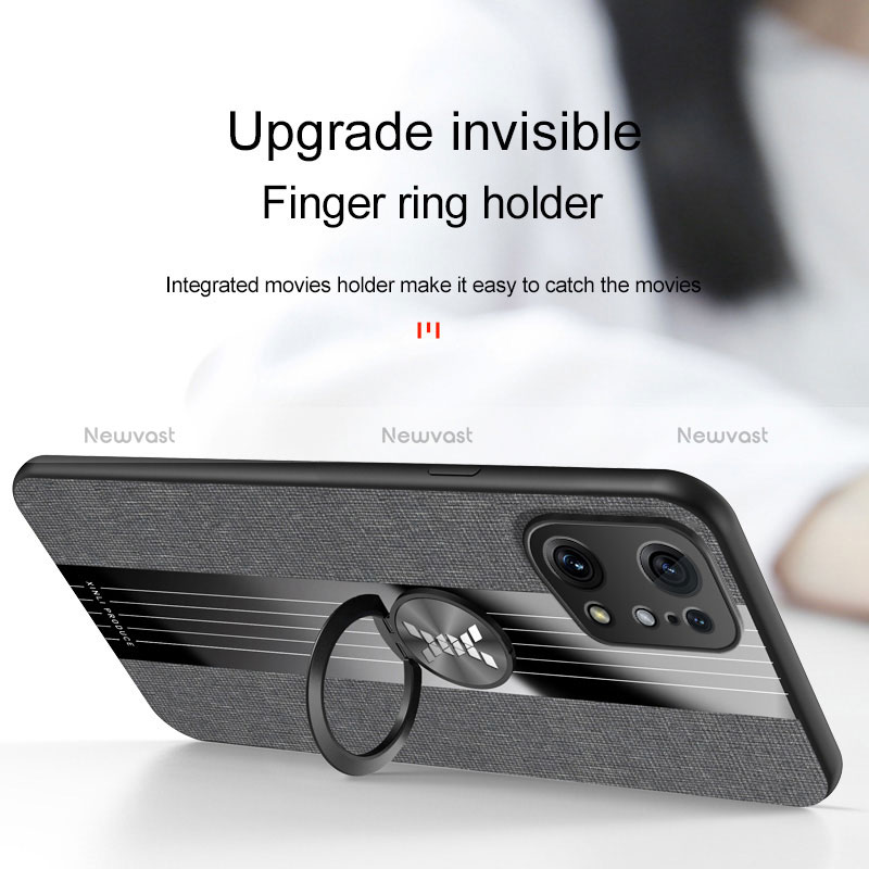 Ultra-thin Silicone Gel Soft Case Cover with Magnetic Finger Ring Stand X01L for Oppo Find X5 5G