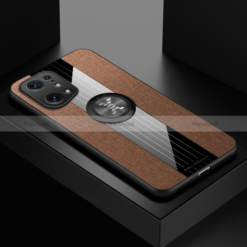 Ultra-thin Silicone Gel Soft Case Cover with Magnetic Finger Ring Stand X01L for Oppo Find X5 5G Brown