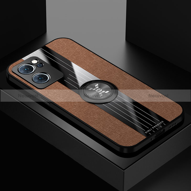 Ultra-thin Silicone Gel Soft Case Cover with Magnetic Finger Ring Stand X01L for Oppo Find X5 Lite 5G Brown