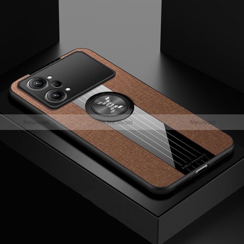 Ultra-thin Silicone Gel Soft Case Cover with Magnetic Finger Ring Stand X01L for Oppo K10 Pro 5G Brown