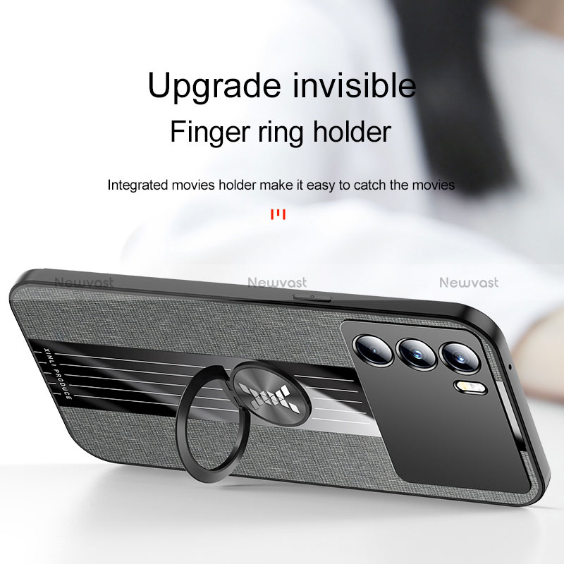 Ultra-thin Silicone Gel Soft Case Cover with Magnetic Finger Ring Stand X01L for Oppo K9 Pro 5G