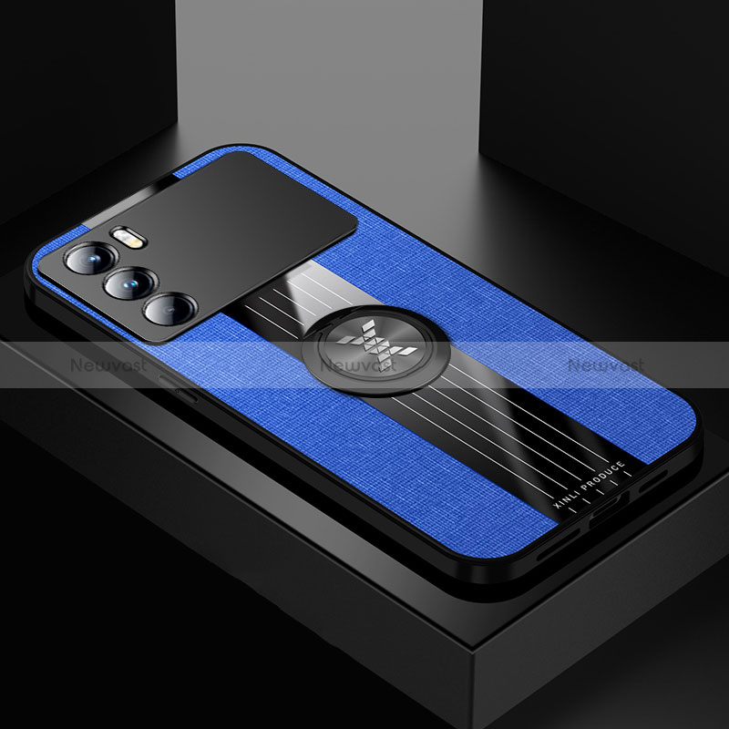 Ultra-thin Silicone Gel Soft Case Cover with Magnetic Finger Ring Stand X01L for Oppo K9 Pro 5G Blue