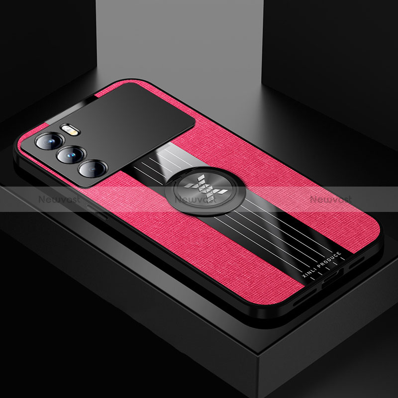 Ultra-thin Silicone Gel Soft Case Cover with Magnetic Finger Ring Stand X01L for Oppo K9 Pro 5G Red