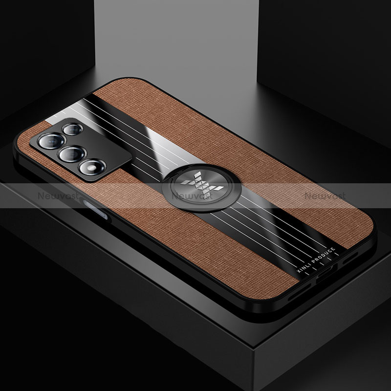 Ultra-thin Silicone Gel Soft Case Cover with Magnetic Finger Ring Stand X01L for Oppo K9S 5G Brown