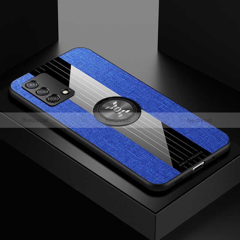 Ultra-thin Silicone Gel Soft Case Cover with Magnetic Finger Ring Stand X01L for Oppo Reno6 Lite Blue