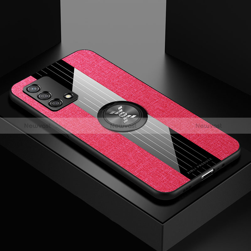 Ultra-thin Silicone Gel Soft Case Cover with Magnetic Finger Ring Stand X01L for Oppo Reno6 Lite Red