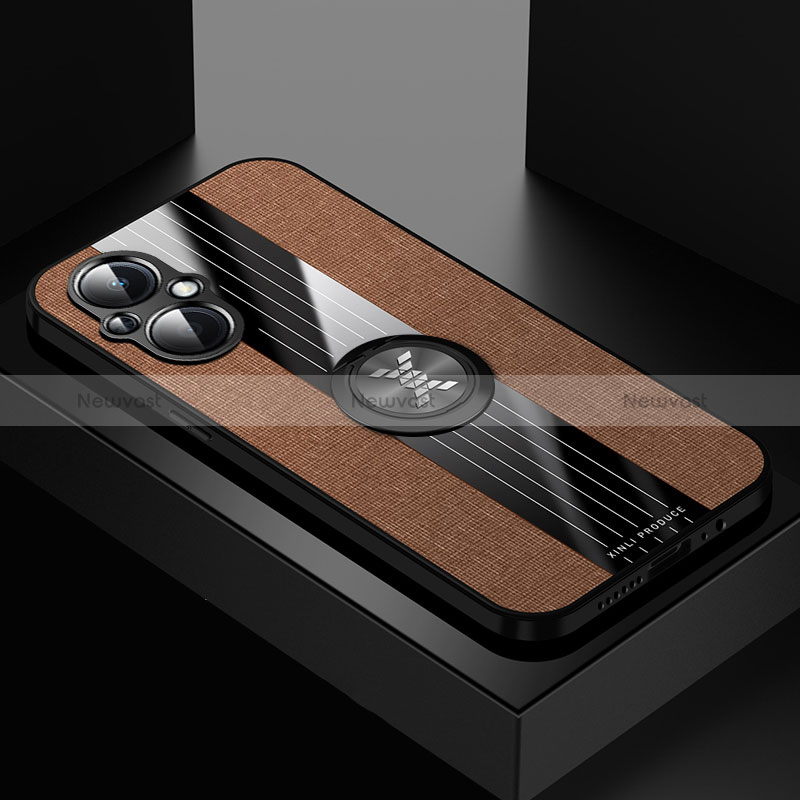 Ultra-thin Silicone Gel Soft Case Cover with Magnetic Finger Ring Stand X01L for Oppo Reno7 Lite 5G Brown