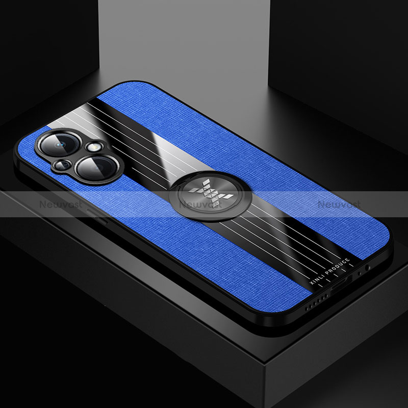 Ultra-thin Silicone Gel Soft Case Cover with Magnetic Finger Ring Stand X01L for Oppo Reno8 Z 5G Blue