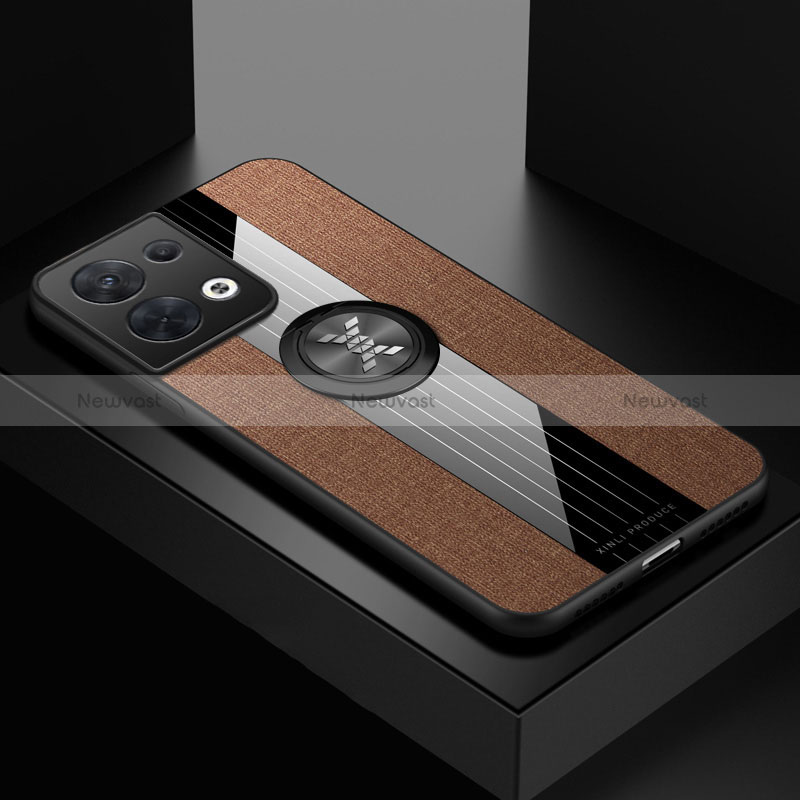 Ultra-thin Silicone Gel Soft Case Cover with Magnetic Finger Ring Stand X01L for Oppo Reno9 5G Brown