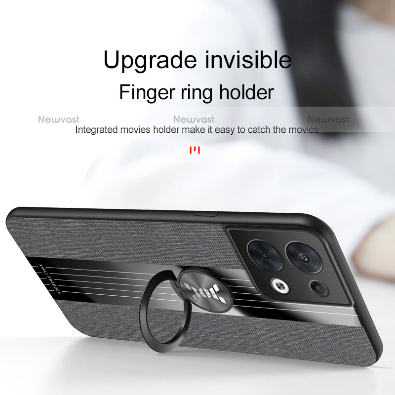 Ultra-thin Silicone Gel Soft Case Cover with Magnetic Finger Ring Stand X01L for Oppo Reno9 Pro+ Plus 5G