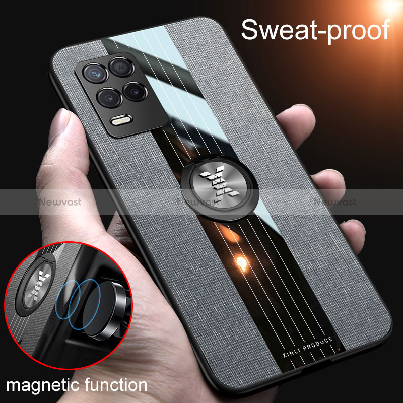 Ultra-thin Silicone Gel Soft Case Cover with Magnetic Finger Ring Stand X01L for Realme 8 5G