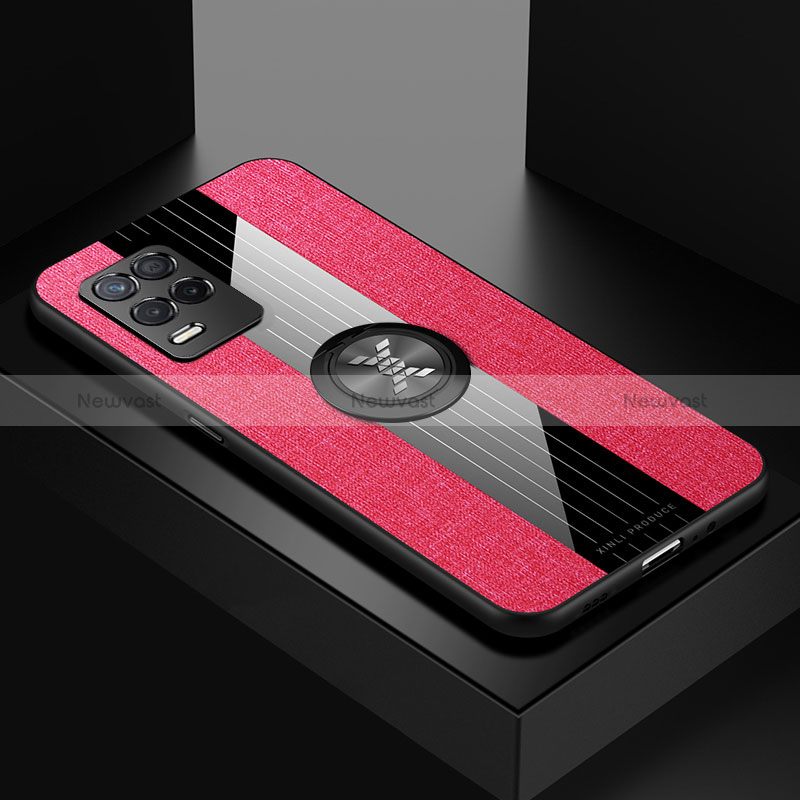 Ultra-thin Silicone Gel Soft Case Cover with Magnetic Finger Ring Stand X01L for Realme 8 5G Red