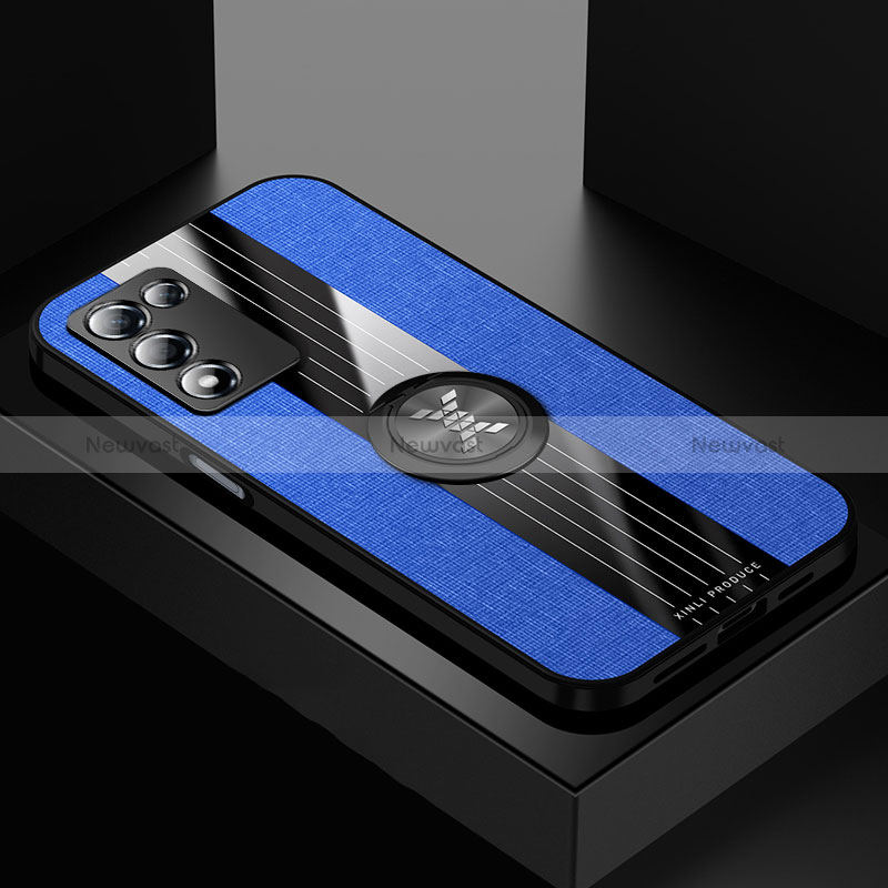 Ultra-thin Silicone Gel Soft Case Cover with Magnetic Finger Ring Stand X01L for Realme 9 SE 5G Blue