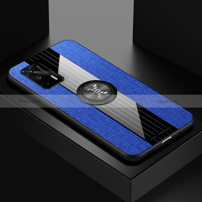 Ultra-thin Silicone Gel Soft Case Cover with Magnetic Finger Ring Stand X01L for Realme GT 5G Blue