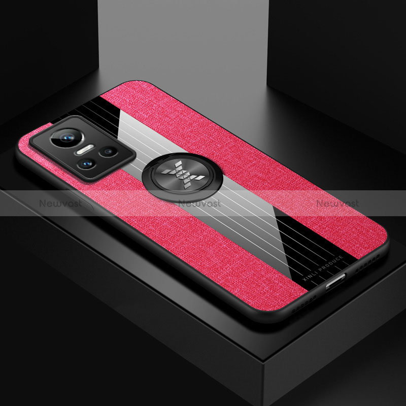 Ultra-thin Silicone Gel Soft Case Cover with Magnetic Finger Ring Stand X01L for Realme GT Neo3 5G Red