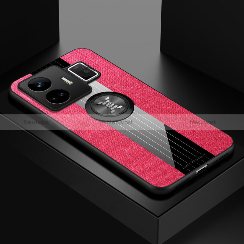 Ultra-thin Silicone Gel Soft Case Cover with Magnetic Finger Ring Stand X01L for Realme GT Neo5 5G Red