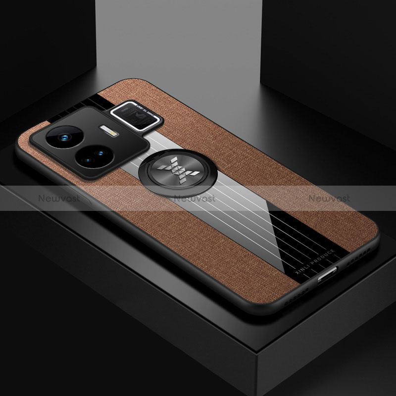 Ultra-thin Silicone Gel Soft Case Cover with Magnetic Finger Ring Stand X01L for Realme GT3 5G Brown