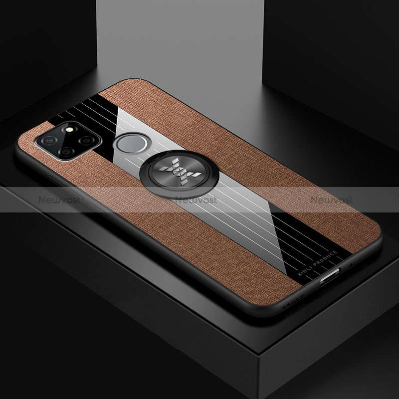 Ultra-thin Silicone Gel Soft Case Cover with Magnetic Finger Ring Stand X01L for Realme Q2i 5G Brown