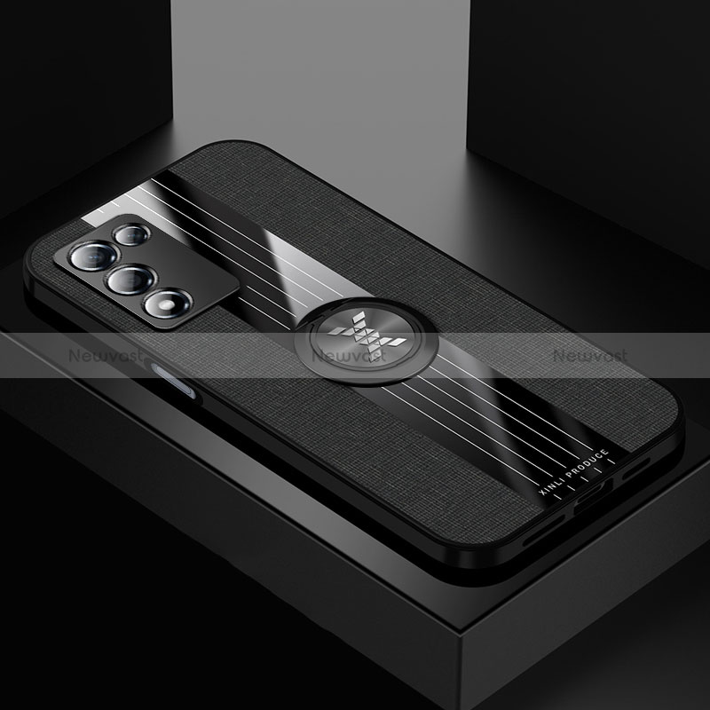 Ultra-thin Silicone Gel Soft Case Cover with Magnetic Finger Ring Stand X01L for Realme Q3t 5G Black