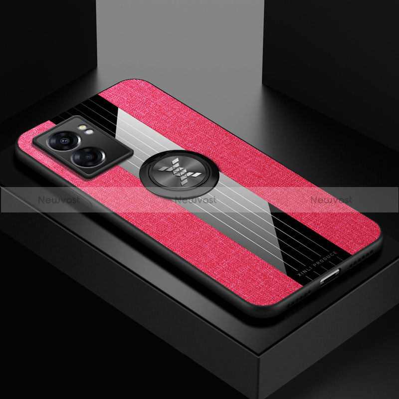 Ultra-thin Silicone Gel Soft Case Cover with Magnetic Finger Ring Stand X01L for Realme Q5i 5G