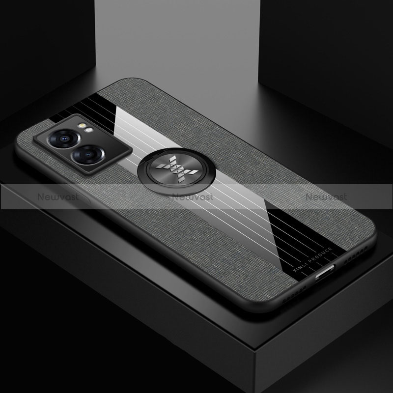 Ultra-thin Silicone Gel Soft Case Cover with Magnetic Finger Ring Stand X01L for Realme Q5i 5G Gray