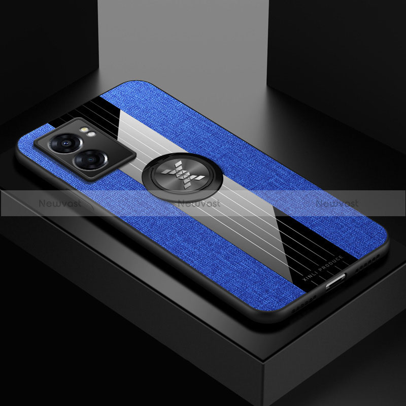 Ultra-thin Silicone Gel Soft Case Cover with Magnetic Finger Ring Stand X01L for Realme V23 5G Blue
