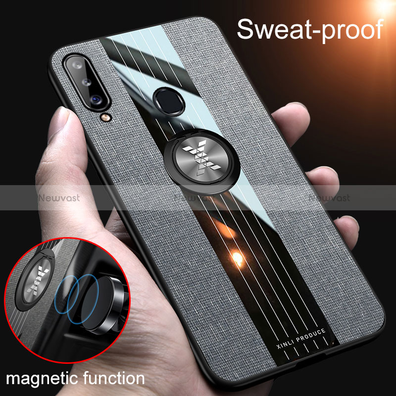 Ultra-thin Silicone Gel Soft Case Cover with Magnetic Finger Ring Stand X01L for Samsung Galaxy A20s