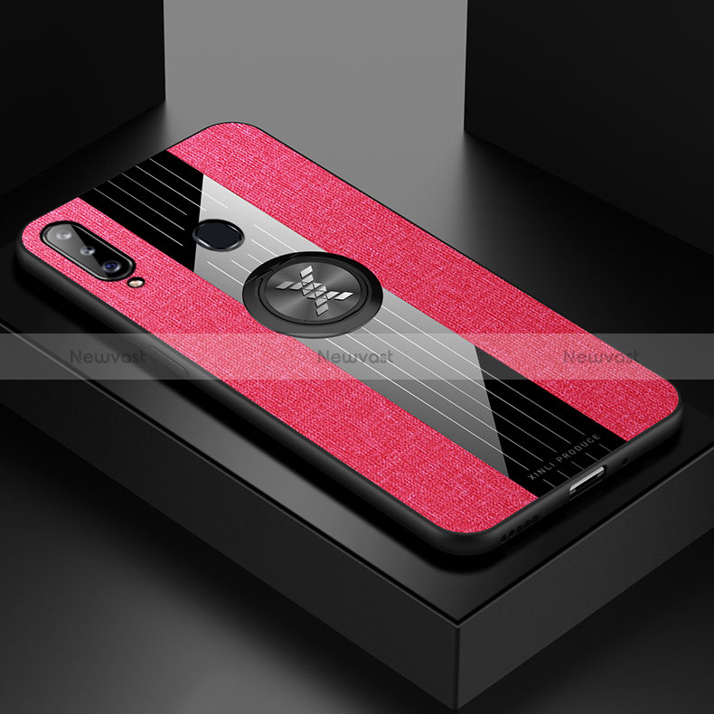 Ultra-thin Silicone Gel Soft Case Cover with Magnetic Finger Ring Stand X01L for Samsung Galaxy A20s Red