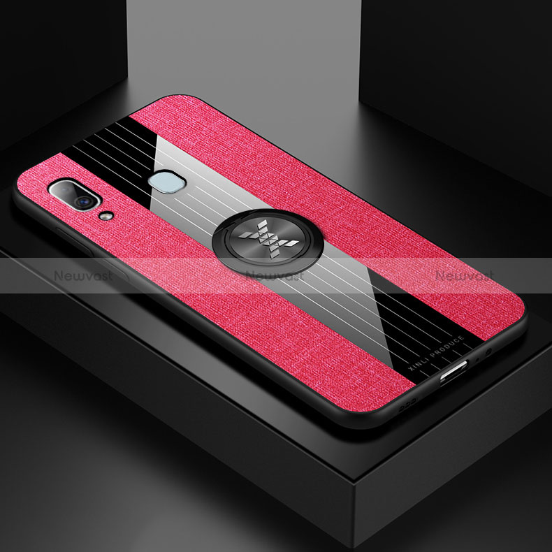 Ultra-thin Silicone Gel Soft Case Cover with Magnetic Finger Ring Stand X01L for Samsung Galaxy A30 Red