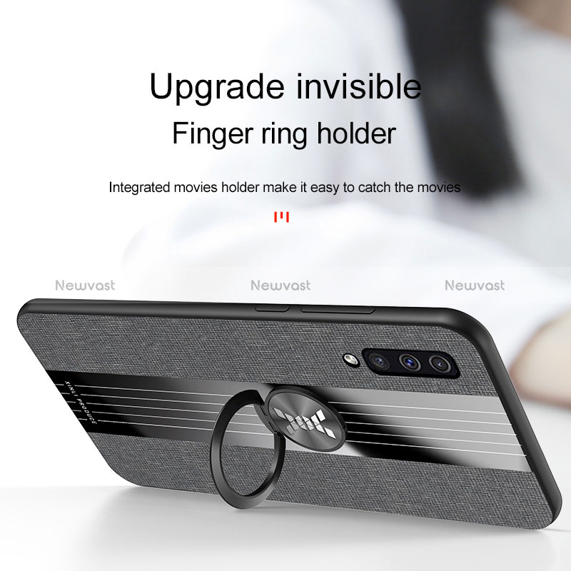 Ultra-thin Silicone Gel Soft Case Cover with Magnetic Finger Ring Stand X01L for Samsung Galaxy A30S