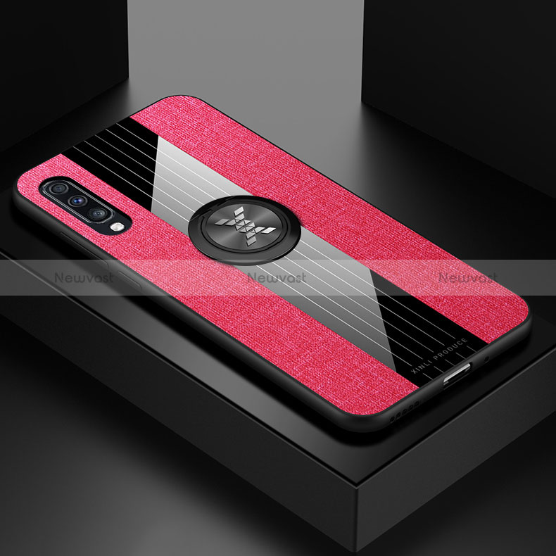 Ultra-thin Silicone Gel Soft Case Cover with Magnetic Finger Ring Stand X01L for Samsung Galaxy A70 Red