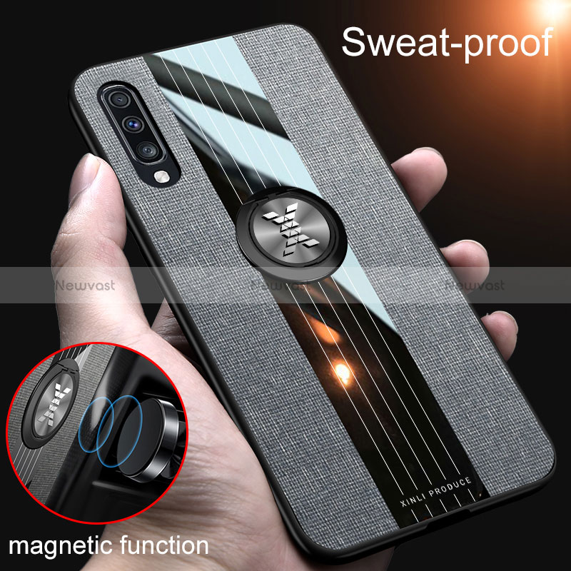 Ultra-thin Silicone Gel Soft Case Cover with Magnetic Finger Ring Stand X01L for Samsung Galaxy A70S