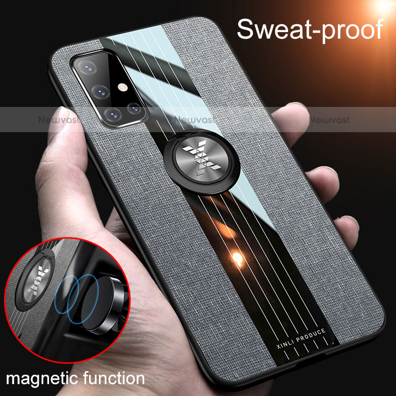 Ultra-thin Silicone Gel Soft Case Cover with Magnetic Finger Ring Stand X01L for Samsung Galaxy A71 4G A715