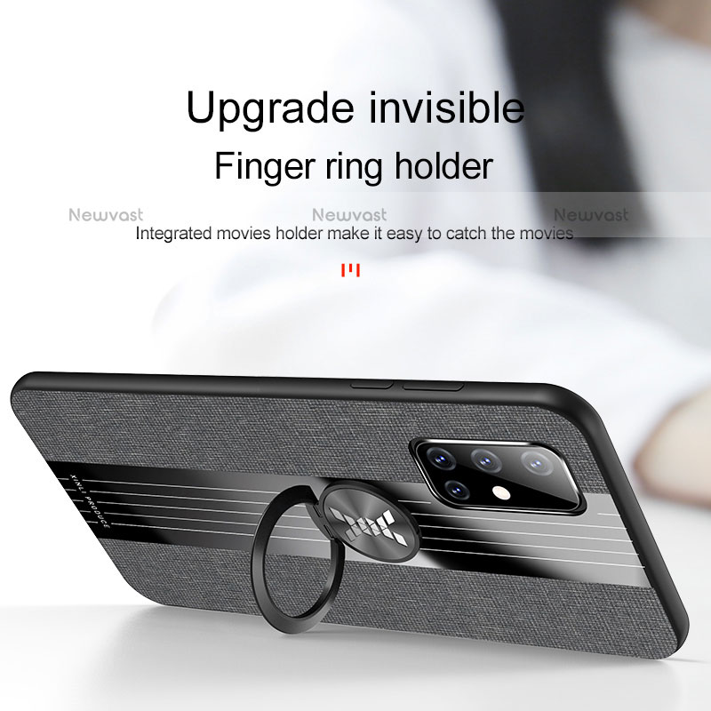 Ultra-thin Silicone Gel Soft Case Cover with Magnetic Finger Ring Stand X01L for Samsung Galaxy A71 4G A715