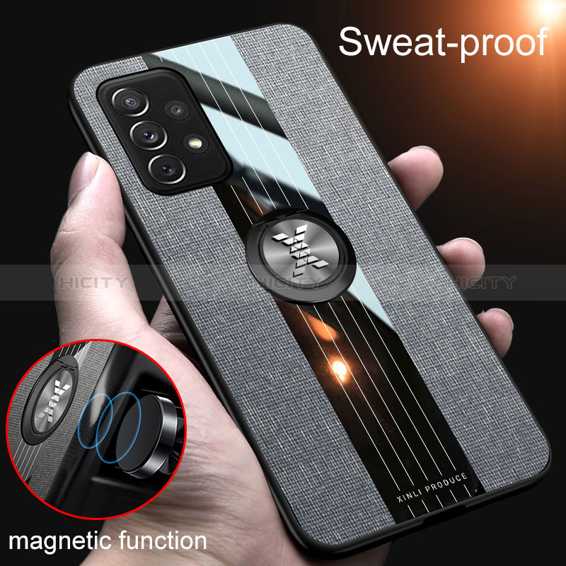 Ultra-thin Silicone Gel Soft Case Cover with Magnetic Finger Ring Stand X01L for Samsung Galaxy A72 5G