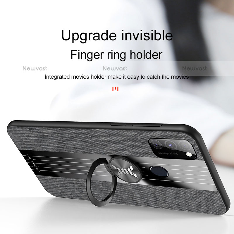 Ultra-thin Silicone Gel Soft Case Cover with Magnetic Finger Ring Stand X01L for Samsung Galaxy M30s